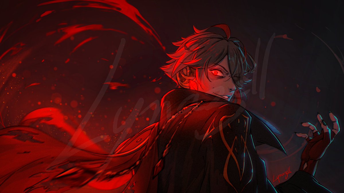 lynazell's tweet photo. Red Alhaitham for the halloween banner of Alhaitham mains discord server 🌱♦️ 
#GenshinImpact     
I should draw unhinged looking characters more often, the expressions are fun to draw   !

please do not reupload  🙏 https://t.co/Vi1WbWEdX9