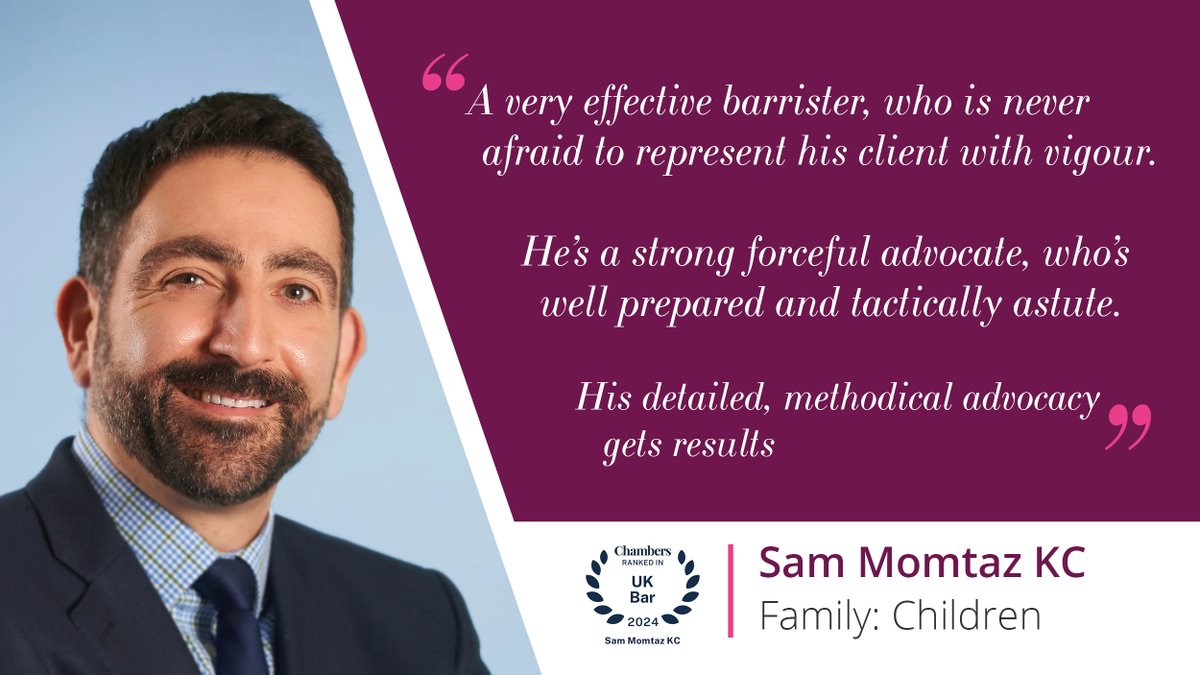1GCFamilyLaw's tweet photo. Congratulations to Sam Momtaz KC (@SamMomtaz), ranked in the 2024 edition of @ChambersGuides for Family: Children.

https://t.co/M7k7Wcd2vi
#chambers2024 #chambersandpartners https://t.co/3WjuDWLeHD