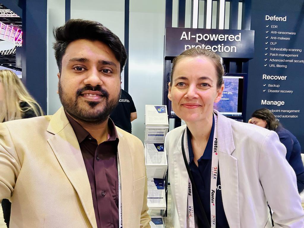 RankingGrow's tweet photo. The after meeting mandatory selfie!

Mr. Ammad Ali meets Ms. Rebecca Domingo from Acronis!

#fruitfulmeeting #rankinggrow #itcompany #dubaidiaries  #techconference https://t.co/m69OtBQA2N