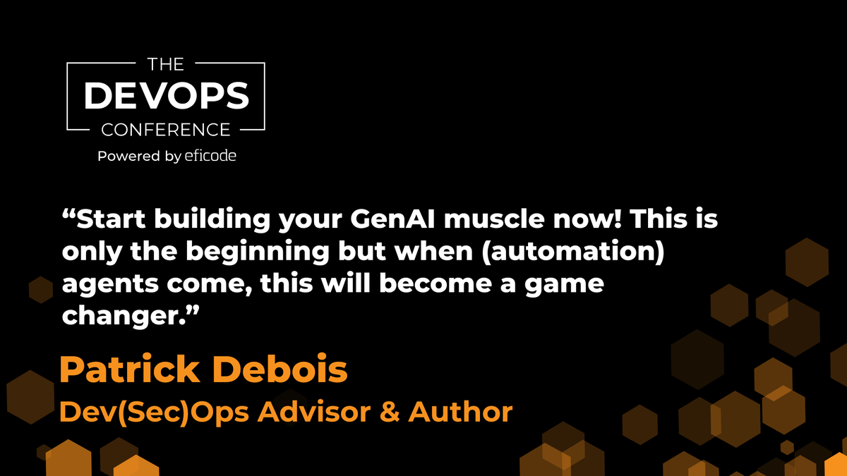 Eficode's tweet photo. Operationalizing generative #AI by @patrickdebois
#TheDEVOPSConference https://t.co/aV27vzXlOV