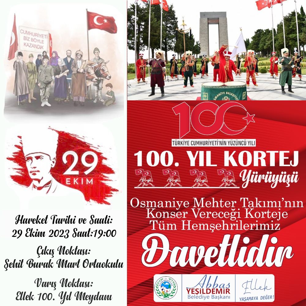 abbasyesildemir's tweet photo. Kıymetli hemşehrilerim,
Cumhuriyetimizin 100. Yılı Kutlamaları kapsamında; Osmaniye Belediyesi Mehter Takımı'nın Konser vereceği Korteje tüm hemşehrilerimiz davetlidir.

📍Tarih: 29 Ekim 2023 Saat:19:00
📍Çıkış Nok.: Şehit Burak Mart Ortaokulu
📍Varış Nok.: Ellek 💯. Yıl Meydanı https://t.co/b9YAE95EQU