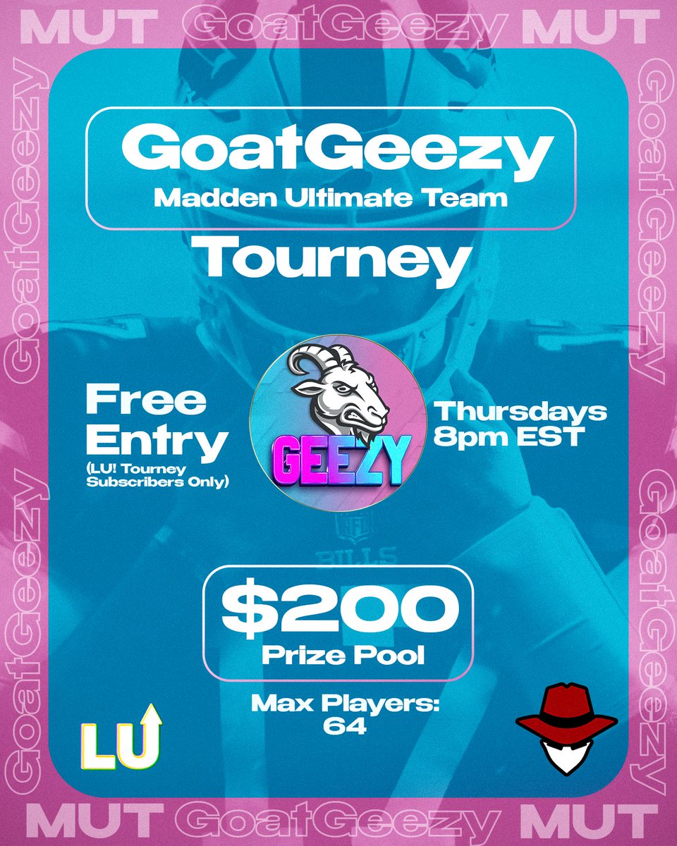 ⚔️<a href="/GoatGeezy/">GoatGeezy</a> $300 MUT⚔️

🚀Hosted by <a href="/lobbyupesports/">Lobby Up! eSports</a>

📅TONIGHT 8PM EST

⚡️MEMBERSHIP: esportsagent.gg/membership/mad…

🚨SIGNUPS: esportsagent.gg/tournament/135…