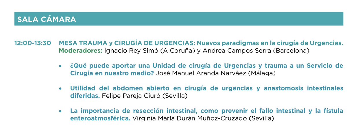 Empezaremos en un rarito, primera mesa de #CirUrgT💪 con #josemanuelaranda <a href="/FelipePareja67/">Felipe Pareja 🇪🇸</a> y <a href="/vir_dur/">Virginia Durán</a> 

No os la podéis perder🔝<a href="/StcuaeC/">AECUrg</a> <a href="/aecirujanos/">aecirujanos</a> #rnc2023 <a href="/EnricoMarrano/">Enrico Marrano, MD</a> <a href="/LandaluceAitor/">Aitor Landaluce</a> <a href="/andreacamposMD/">Andrea Campos</a> <a href="/ireysimo/">Ignacio Rey Simó</a> <a href="/RFarr15/">R. Farré</a> <a href="/inigoponce/">Inigo Ponce</a> <a href="/imartinezcasas/">Isidro Martínez Casas</a> <a href="/PolitraumaTauli/">Atenció al Pacient Politraumàtic Parc Taulí</a> <a href="/Me4Trauma/">SoMe4Trauma</a>