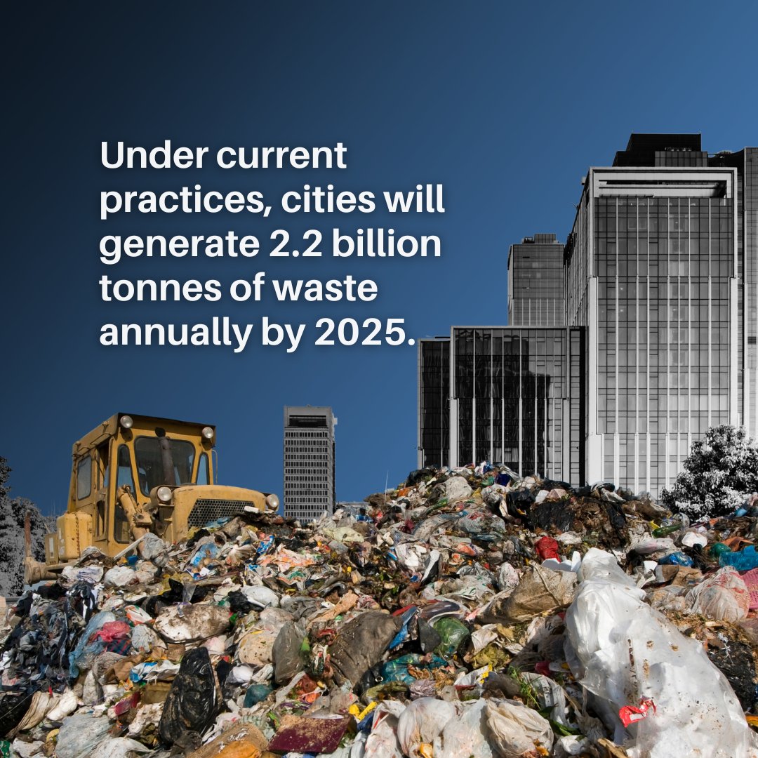 UNEP's tweet photo. By 2025, cities around the world will produce 2.2 billion tonnes annually. From food waste emitting methane to unchecked municipal waste, there is an urgent need for cities to act.

Ahead of #WorldCitiesDay, here are some steps cities can take to #BeatWastePollution.