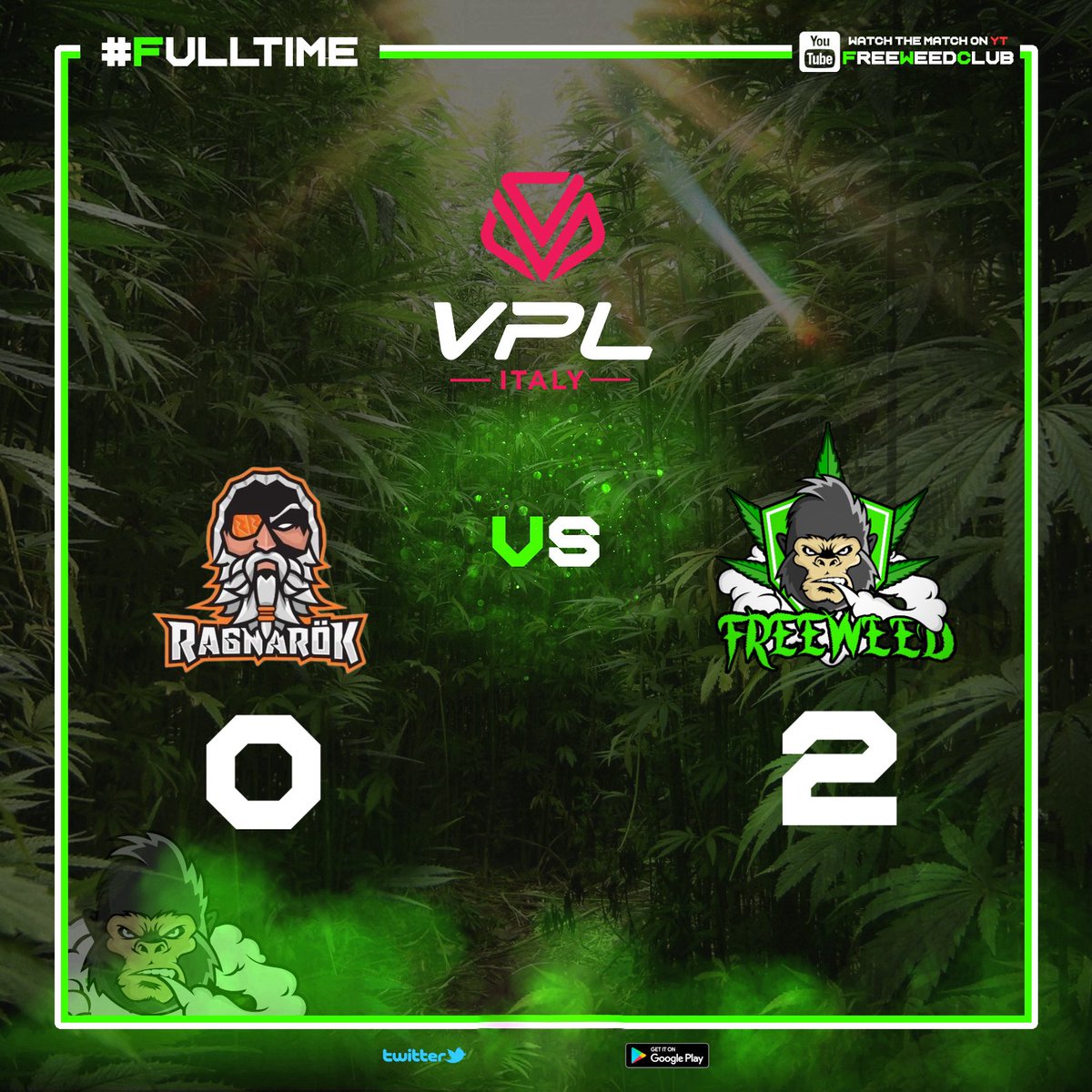 Peccato per la prima partita dove per dei cali di concentrazione ci siamo trovati sotto,buona comunque la reazione. Testa alta e pedalare. 🟢⚫️
#dajefreeweed 
 👟<a href="/Sasa96_/">Sasà96_</a> 
👟<a href="/samu___23/">Samu__23</a> 
👟⚽️<a href="/MatteoCava__96/">MatteoCava__96</a> 
⚽️ <a href="/Rielinho/">xRɪᴇʟɪɴʜᴏ</a> 
⚽️⚽️<a href="/Ronaldo_RT94/">Ronaldo_RT94</a>