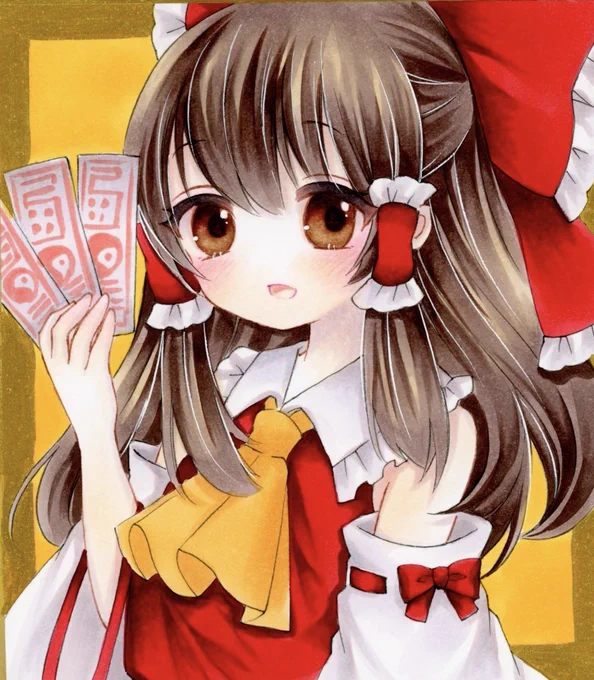 博麗霊夢  例大祭で委託していただくミニ色紙 #東方Project #アナログイラスト