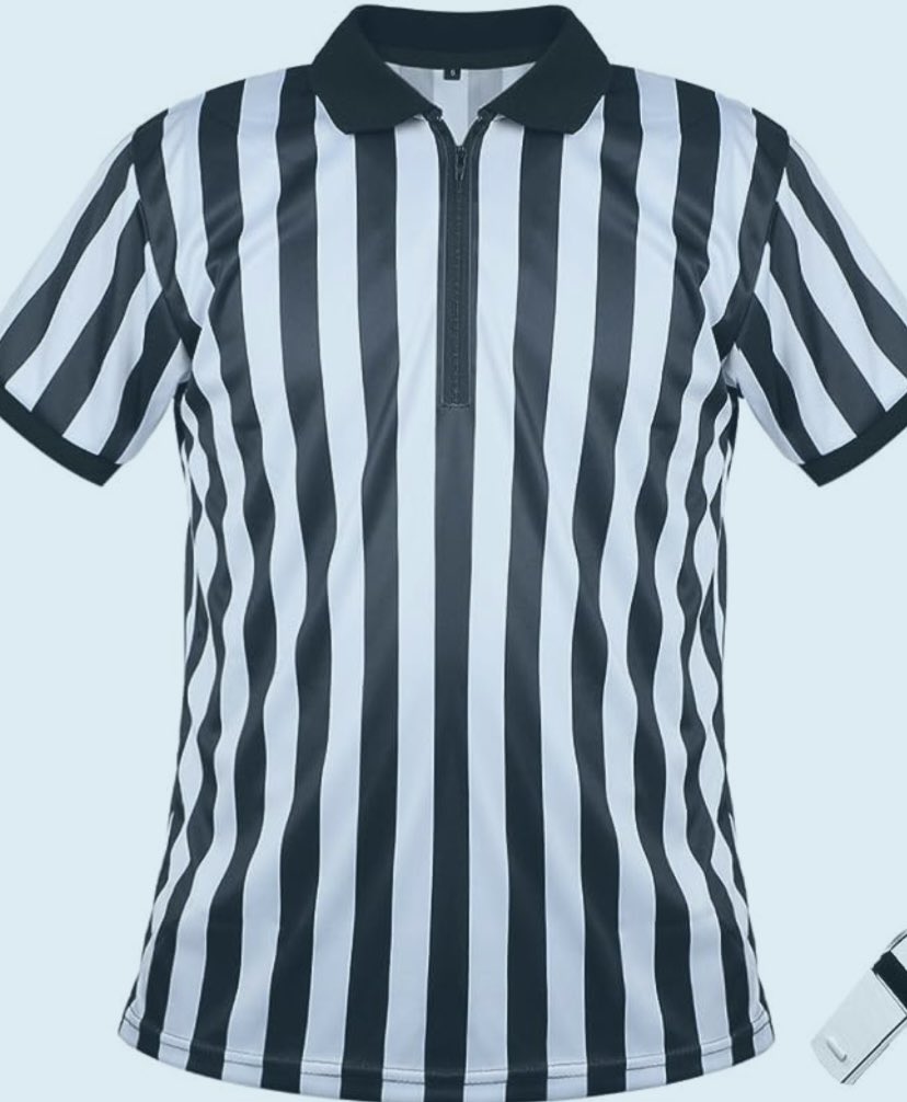Totally a long shot. But we are looking for a ref jersey or something that can pass as one and would fit Austen for Halloween.