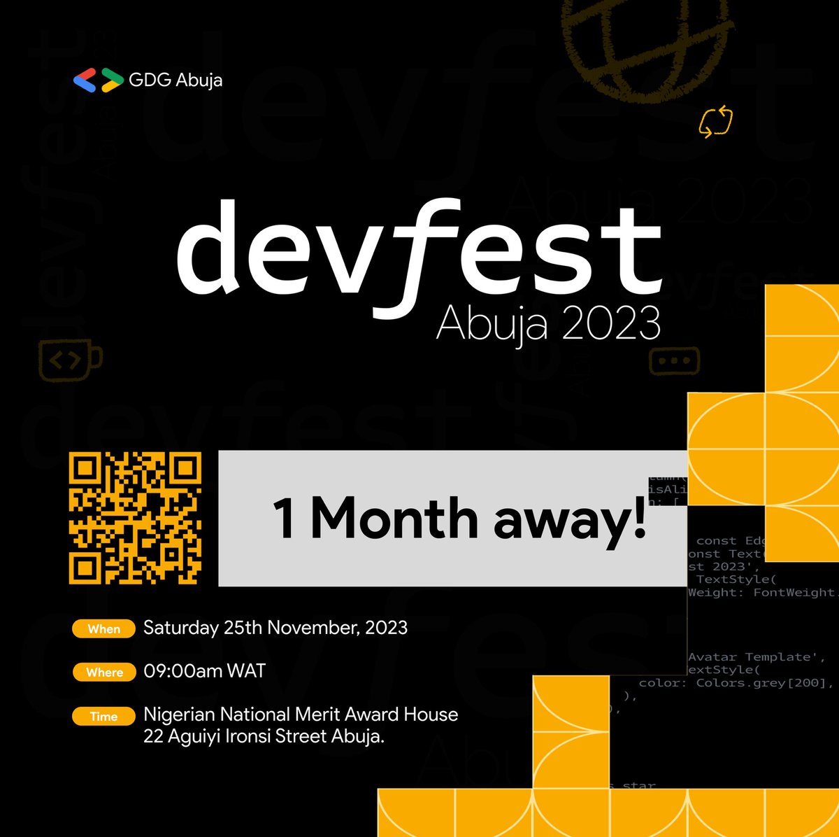 gdgabuja's tweet photo. We’re a month away from #devfestabuja2023 🥳
It’s safe to say “let the countdown begin!!”

You still haven’t registered?? use this link nowww https://t.co/LydaQEWRIx

No one should miss this experience 🚀🚀 because we can’t wait to serve! https://t.co/8LXysabd6S