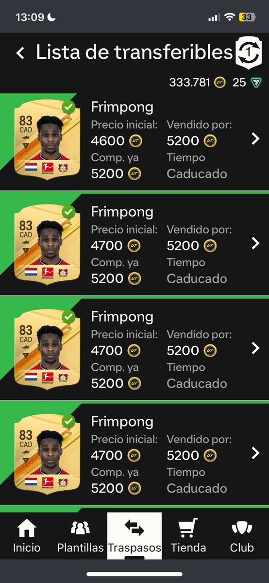TFut21's tweet photo. Miércoles de profit✅ ! Muy contento con el beneficio de esta carta! Podéis vender todos los Frimpong.

Seguimos ✅ https://t.co/C60gvfoRlI