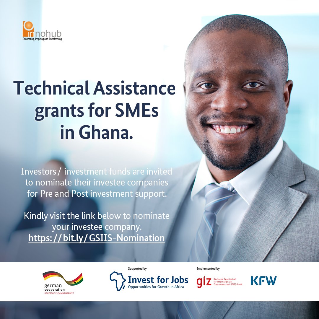 The Ghana SME Impact Investment Support (GSIIS) Project has been launched, and it will provide tailored pre- or post-investment assistance to SMEs in Ghana

Investment funds/ investors are invited to nominate their investee companies here: bit.ly/GSIIS-Nominati….

#impact #GSIIS