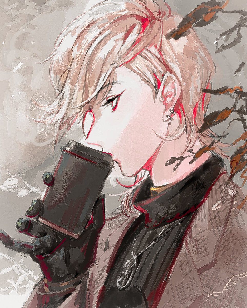 1boy male focus gloves jewelry solo drinking black gloves  illustration images