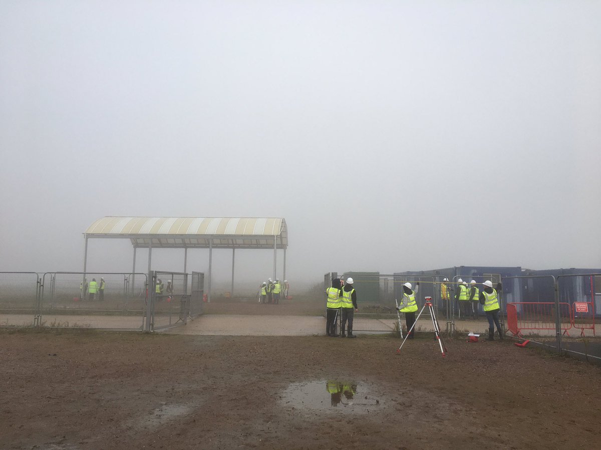 PhilCollins_UK's tweet photo. Our @CivilAtBrunel @Bruneluni students proving they can cope with any site conditions on their @Construct_arium survey school - sun, then rain, now fog. LOTs of engagement - very impressed! https://t.co/iV58Q8Ql8A