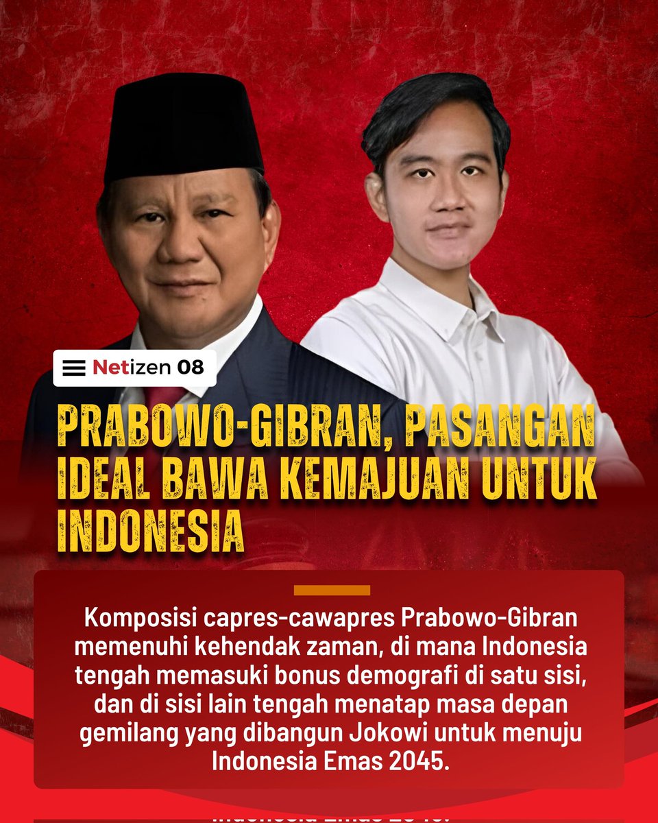 Pak Prabowo bersama Gibran berambisi untuk mewujudkan Indonesia Maju.
#PrabowoGibran

news.detik.com/pemilu/d-69993…