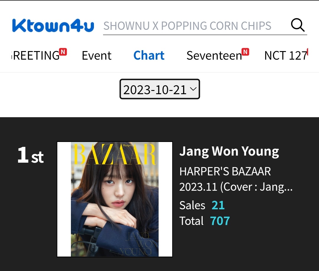 Wonyhu2's tweet photo. Wonyoung harper's bazaar A Type has sold out on Ktown4u 🤭 https://t.co/REhWime9hO