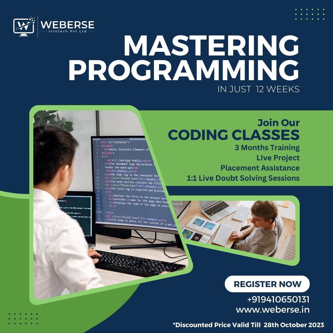 WeberseInfotech's tweet image. Unlock the world of ##codingprogram for a #transformationaljourney. Learn, build, Don't wait, seize the opportunity today!
🎯Visit now! weberse.com
OR
👉follow us! @WeberseInfotech.
#masteringprogramming #techskills #webdevelopment #seo #education #Training #skills