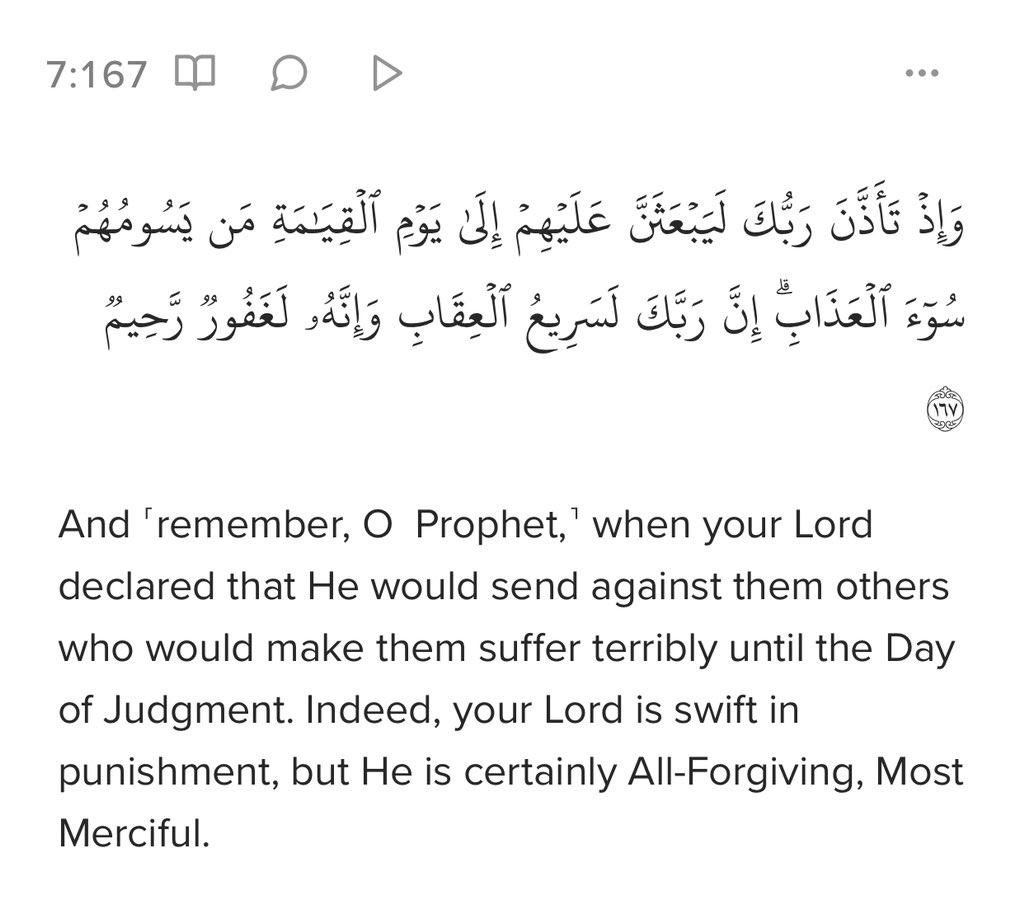 PatelRiyaadh's tweet photo. 7:167
Where Allah says they will be punished till the day of judgement (Qiyaamah) https://t.co/B7CjdgUVq4