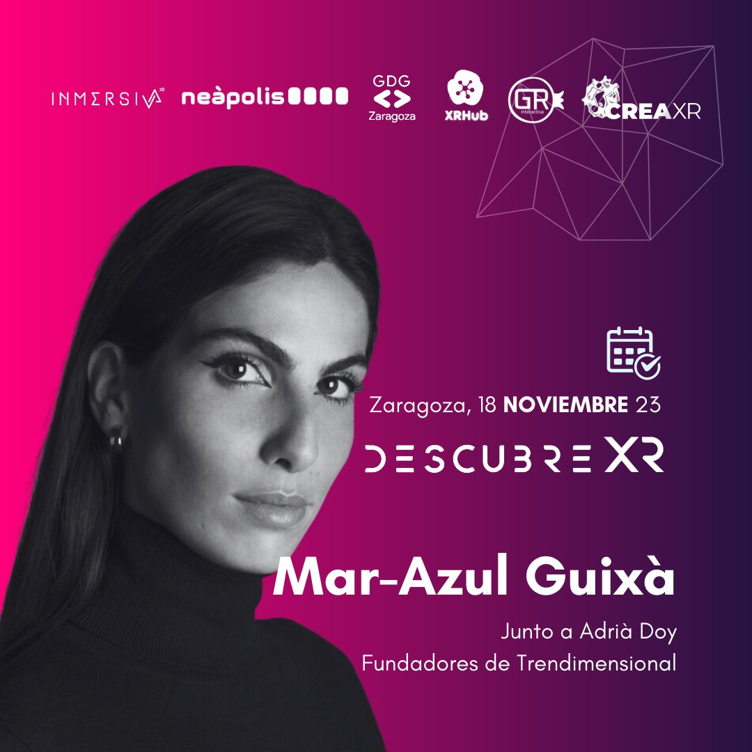 DescubreXR's tweet photo. Más perfiles de profesionales que nos acompañarán esta 5ta Edición del #VRDaySpain.

Ella es @marazulguixa co-fundadora de @trendimensional una empresa especializada en la creación e integración de moda digital.

¡Conecta tú también al DescubreXR! 
🎟️https://t.co/hYJTswMwmy https://t.co/ustfS2Of96