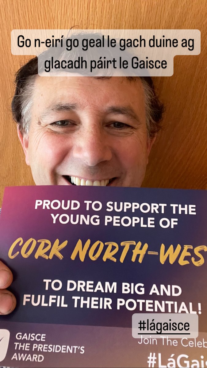 Aindrias Moynihan TD (@aindriasmoynih1) on Twitter photo Gaisce - The President’s Award can be so valuable supporting the development of young people across the country. It can build confidence & wellbeing & add so much through its range of challenges. Today is #LáGaisce ceiliúrimis an gaisce! <a href="/GaisceAward/">Gaisce - The President's Award</a> #DreamBig <a href="/Corkman_ie/">The Corkman</a> Gaisce - The President’s Award can be so valuable supporting the development of young people across the country. It can build confidence & wellbeing & add so much through its range of challenges. Today is #LáGaisce ceiliúrimis an gaisce! <a href="/GaisceAward/">Gaisce - The President's Award</a> #DreamBig <a href="/Corkman_ie/">The Corkman</a>
