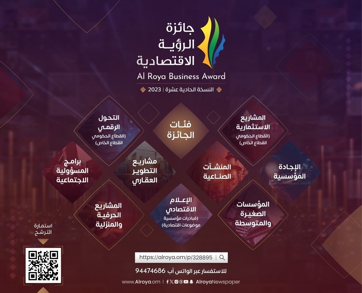 ⏳ سارعوا بالمشاركة في #جائزة_الرؤية_الاقتصادية 2023 الموسم الجديد ⏳

حلة جديدة ومجالات جديدة تواكب التغيرات وتشعل المنافسة وتشجع الجميع للمشاركة

🗃️ الاستمارة العامة للمشاركة بجائزة الرؤية الاقتصادية "النسخة الحادية عشرة"

alroya.om/p/328895

إحدى مبادرات #جريدة_الرؤية -