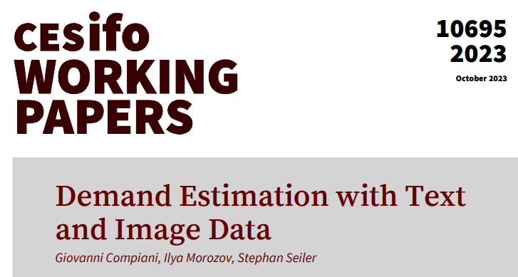 Demand Estimation with Text and Image Data | @GioCompiani, Ilya Morozov, @SeilerStephan #EconTwitter cesifo.org/en/publication…