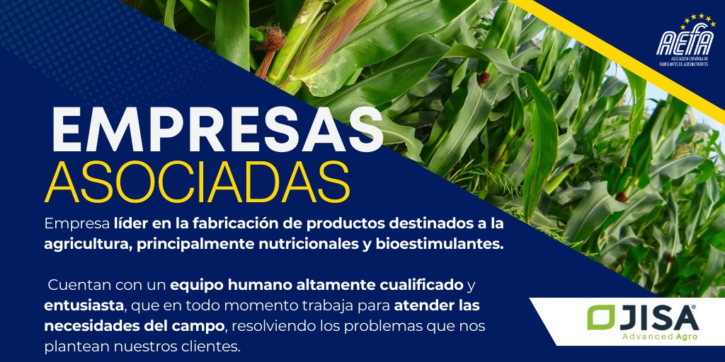 AefaAgro's tweet photo. Hoy te presentamos a @JisaNutrientes , otra de nuestras #empresasasociadas con más de 30 años de experiencia en la #agronutricion #SomosAEFA https://t.co/1JhT4VlJ3T