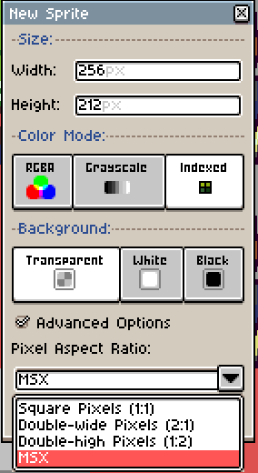SaffronCR's tweet photo. In Aseprite I created a pixel aspect ratio for the MSX so I could preview how the pixel art would look in the real hardware.
Here's how the avatars look in 1x1 vs the real thing:
#RPGMSX https://t.co/45JYyFMM84