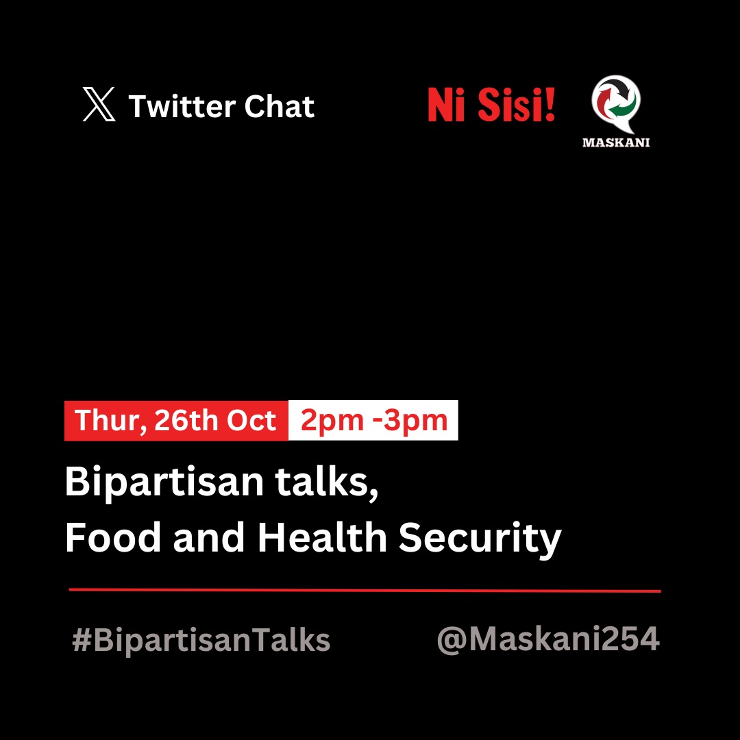 Tomorrow we will be joining @Maskani254 on twitter conversation about the ongoing #BipartisanTalks to highlight on issues food and health security. The two areas are the priority need of most Kenyans.