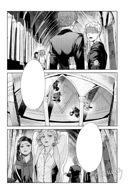 今回の漫画の本文1p目～
廊下のコスト高いけど、影つけとか楽しい!モブ君相変わらず、短髪君とくせ毛君🤣
こんな感じでどんどん…進まないけどwww
100p頑張る! 