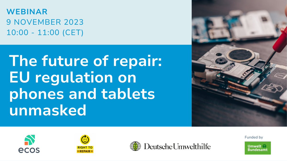Join our webinar on the importance of repair for a sustainable future🛠️ Register now to secure your spot and gain valuable insights👇

📅 Date: 9 November
🕒 Time: 10-11 CET
📌 Register: us06web.zoom.us/webinar/regist…

Let's work towards a universal #RightToRepair! 💚 #RepairRevolution