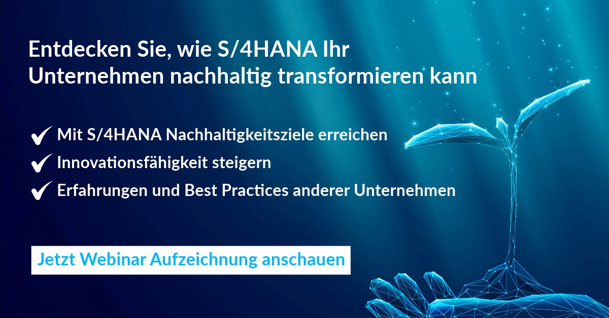 Entdecken Sie, wie #S/4HANA Ihr Unternehmen nachhaltig transformieren kann 🚀Sie möchten Ihr Unternehmen fit für die #Zukunft machen und gleichzeitig einen positiven Beitrag für die #Umwelt leisten? Dann ist dieses #Webinar genau das Richtige für Sie. 👉 ow.ly/N2hN50Q0uGJ