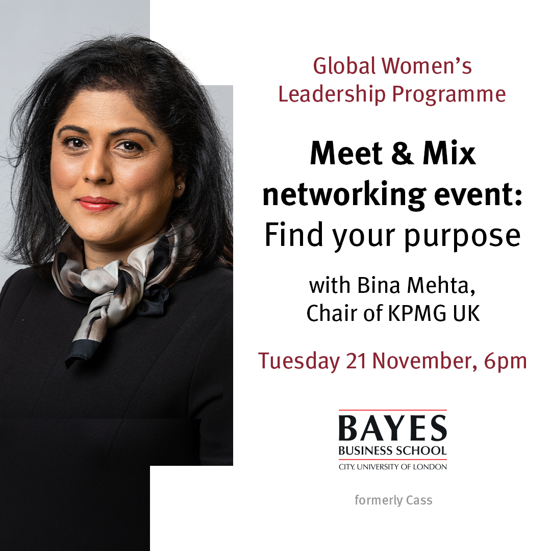 BayesBSchool's tweet image. Join us for an inspiring evening of growth and connection at the Global Women's Leadership Programme Meet &amp;amp; Mix with Bina Mehta, Chair of KPMG UK.

Register here ➡️ow.ly/QVnS50Q012x

#BayesWomen #GWLP #Networking