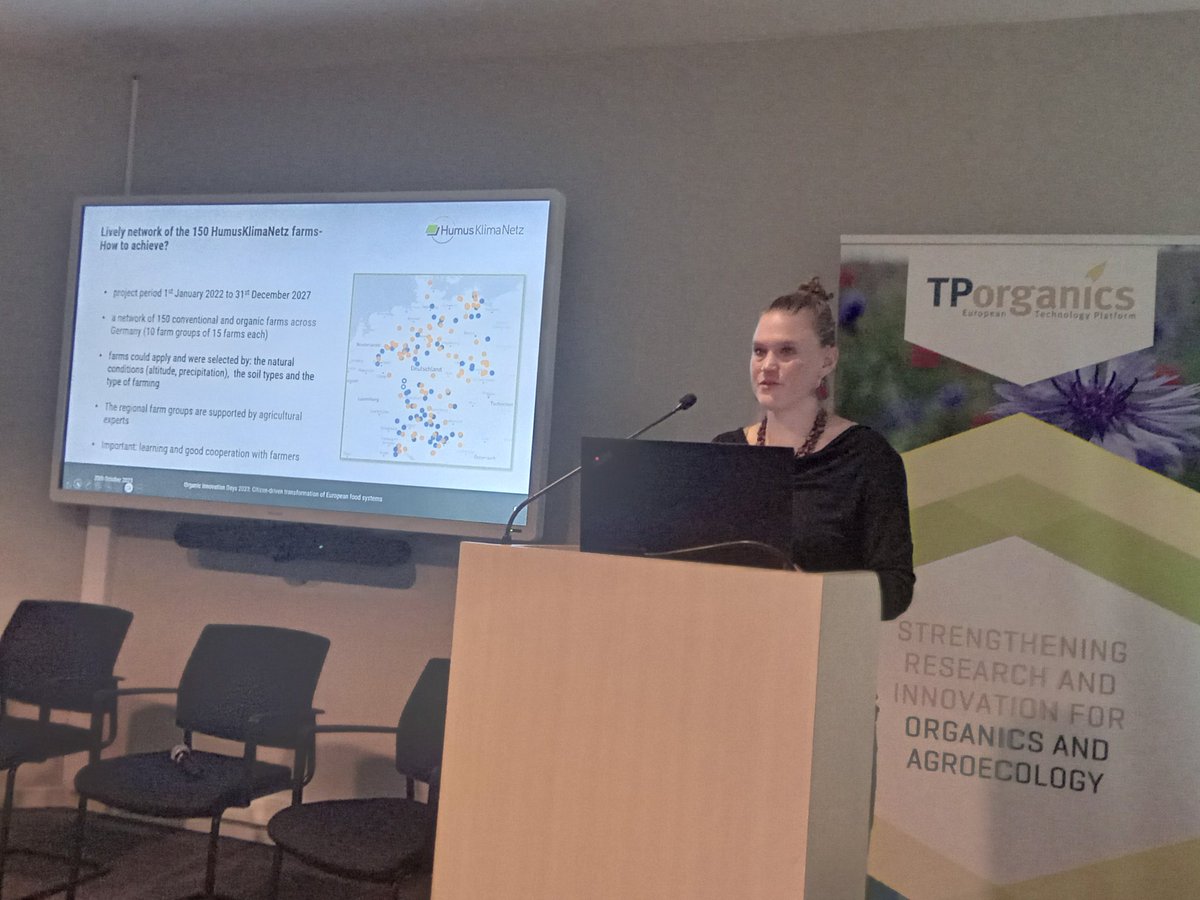 TPOrganics's tweet image. 🗣️Next up at #OID2023, Kirsten Arp @bioverband_de is presenting the 🇧🇪model project #HumusKlimaNetz w/ scientific support from @Thuenen_aktuell: building up soil organic matter, as pioneered by organic farmers, is 🔑 for #climate change mitigation &amp;amp; adaptation &amp;amp; #FoodSecurity. 🌿