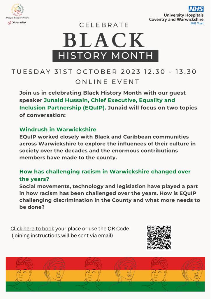 UHCW Equality & Diversity Team (@uhcw_equality) on Twitter photo Invitation for our NHS colleagues in the Midlands to join us and celebrate #BlackHistoryMonth2023. Please book a place by using the QR code in the poster #Equality #racism <a href="/nhsuhcw/">UHCW NHS Trust</a> <a href="/donnamgriffiths/">Donna Griffiths (she/her) π</a> <a href="/NHS_CWICB/">NHS Coventry and Warwickshire ICB</a> <a href="/EquipEquality1/">EQuIP</a> <a href="/uhcw_pst/">People Support Team - UHCW</a> <a href="/pijush357ray/">Dr Pijush Ray National Health Service</a> Invitation for our NHS colleagues in the Midlands to join us and celebrate #BlackHistoryMonth2023. Please book a place by using the QR code in the poster #Equality #racism <a href="/nhsuhcw/">UHCW NHS Trust</a> <a href="/donnamgriffiths/">Donna Griffiths (she/her) π</a> <a href="/NHS_CWICB/">NHS Coventry and Warwickshire ICB</a> <a href="/EquipEquality1/">EQuIP</a> <a href="/uhcw_pst/">People Support Team - UHCW</a> <a href="/pijush357ray/">Dr Pijush Ray National Health Service</a>