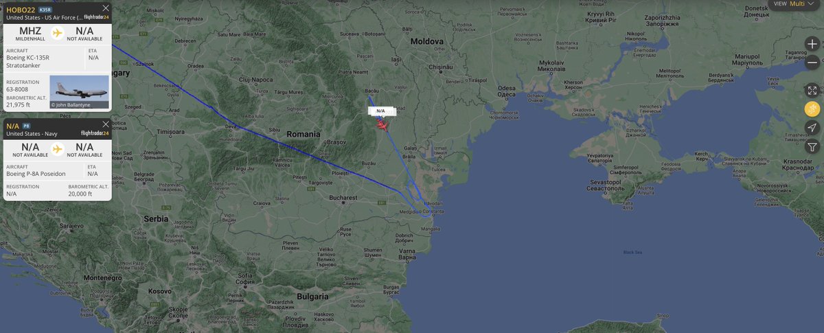 alternativewip's tweet photo. #USAF #USNavy P8 poseidon and KC-135R stratotanker meetup over the east of romania, no doubt a refuel in progress. #HOBO22 https://t.co/1tm5cgOdu9