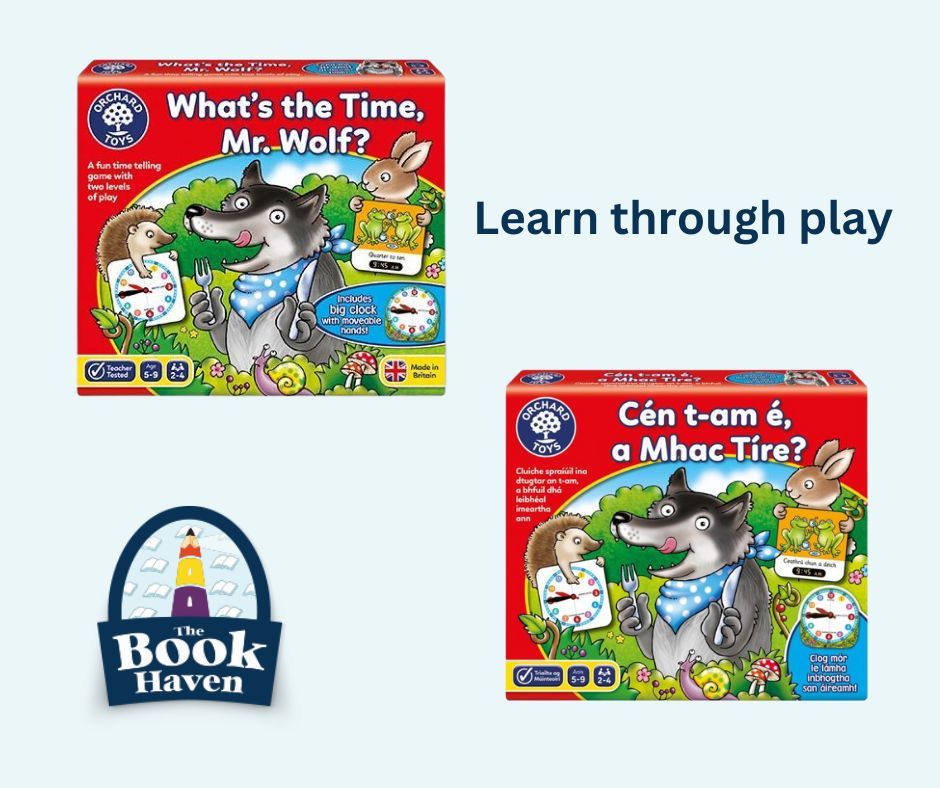 BookHavenIrl's tweet photo. The range of Orchard toys are all about learning through play and we especially love the choice of What's the Time Mr Wolf? and the Irish language version Cén t-am é, a Mhac Tíre?

Shop now at https://t.co/87IA3QGIhw and https://t.co/rMMrD2Vd9w https://t.co/dPuKIMIoq8
