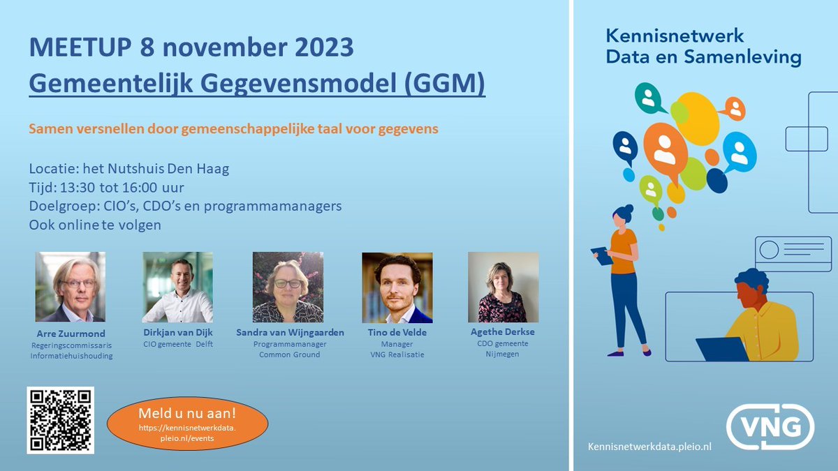 Voor CIO’s, CDO’s en andere gemeentelijke strategen organiseert de VNG 8 november een meetup over het Gemeentelijke Gegevensmodel. Het GGM biedt informatiemodellen die helpen om een eenduidige blik te krijgen op alle gemeentelijke data. vng.nl/agenda/meetup-…