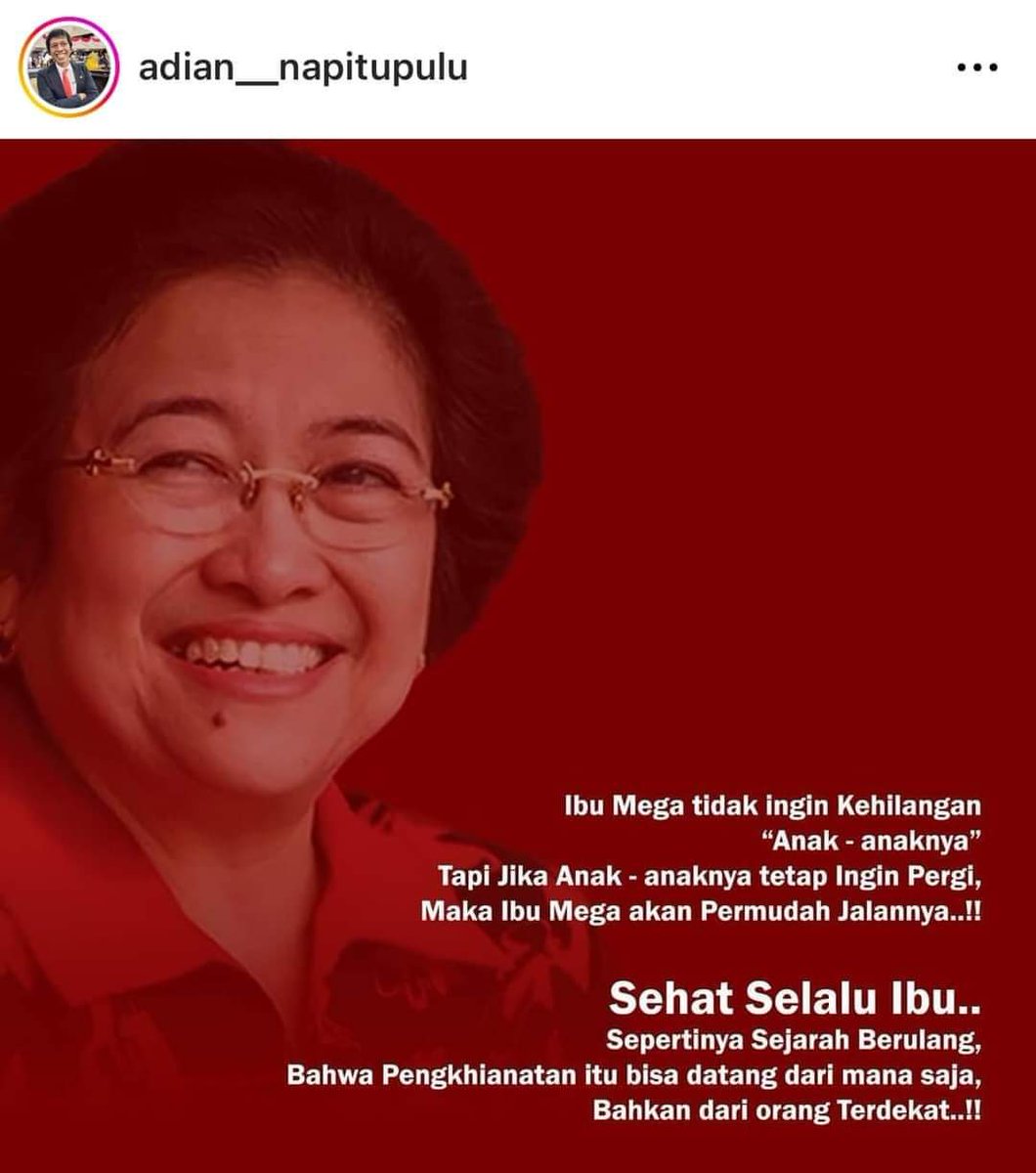 Hari ini mungkin  paling menyakitkan buat Bu Mega karena telah dikhianati oleh anak emas dan cucu emas di politik. Memang Bu Mega bukan ibu kandung tapi saya percaya siapa yang menyakiti hati seorang ibu dia akan merasakan balasan bahkan raja sekalipun yang jadi Malin Kundang