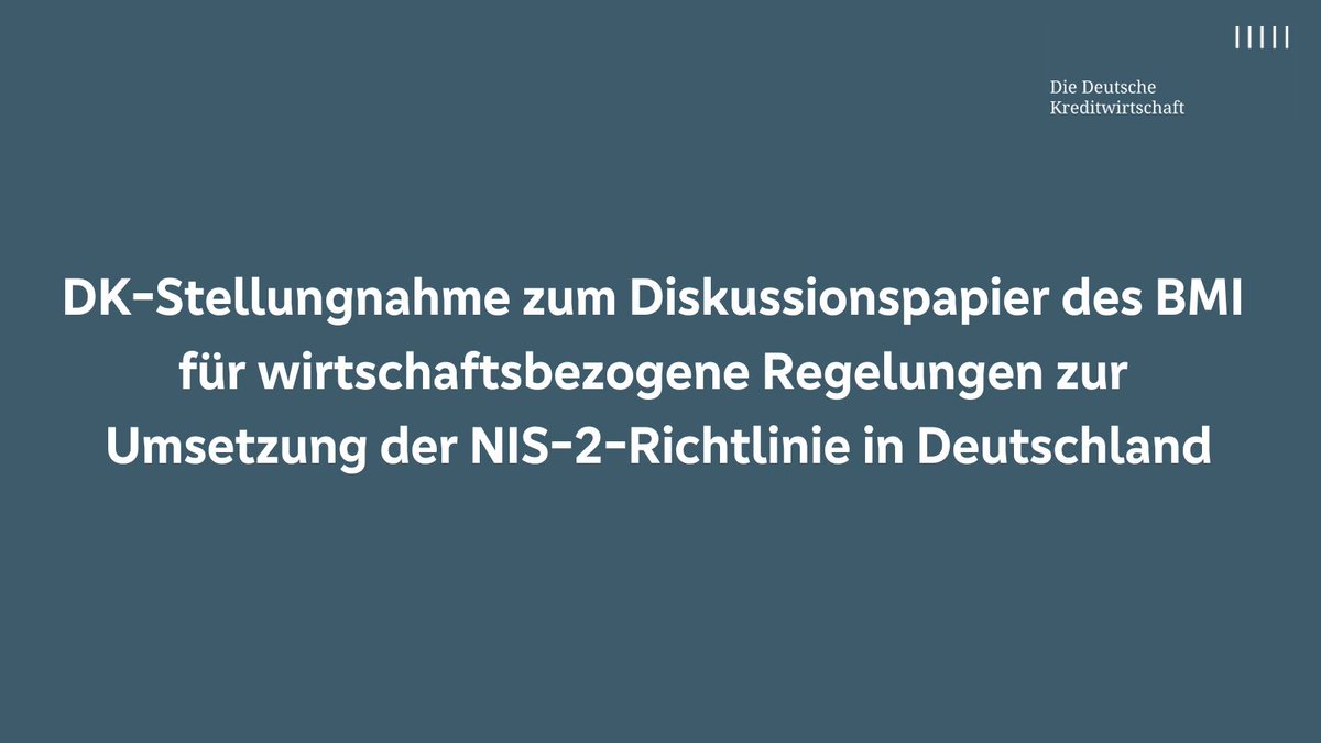 Die DK begrüßt das Angebot des Diskussionspapiers des <a href="/BMI_Bund/">Bundesministerium des Innern</a> „Wirtschaftsbezogene Regelungen zur Umsetzung der #NIS2-Richtlinie in Deutschland“ vom 27. September 2023 und eines anstehenden Werkstattgesprächs ausdrücklich. die-dk.de/themen/stellun… #DORA