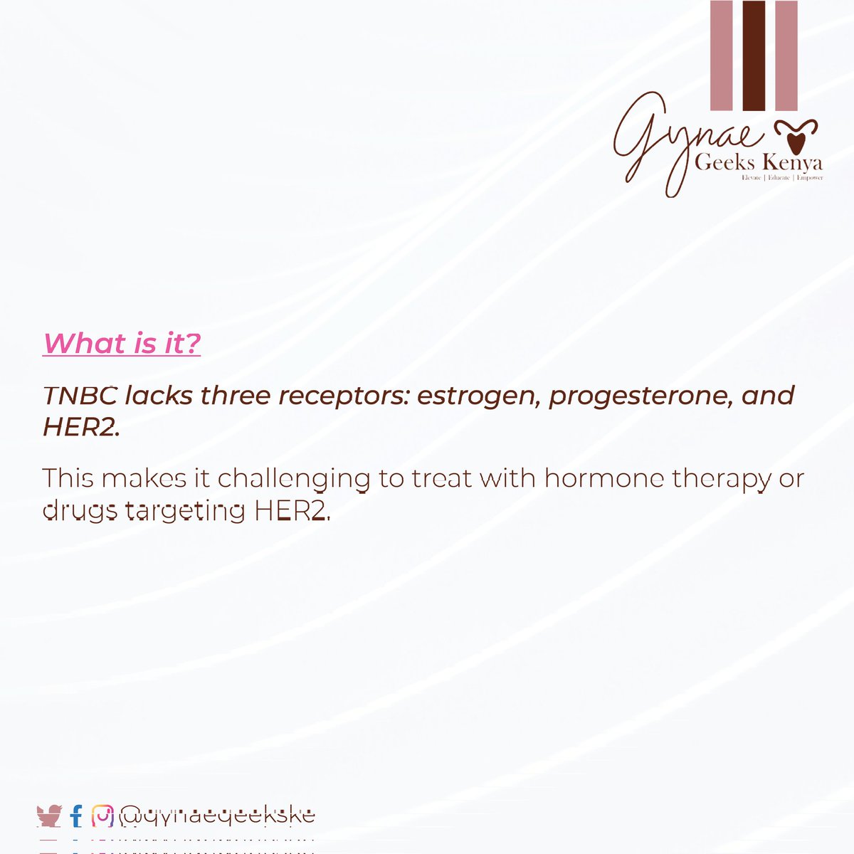 GynaegeeksKenya's tweet photo. What is triple negative breast cancer and why is it so deadly? Find out the answers in our latest post. Knowledge is our greatest weapon in the fight against it. If you have any concerns about TNBC, talk to your doctor.

 #tnbc #breastcancerawarenessmonth #breastcancer https://t.co/MoQUC8MgZ7