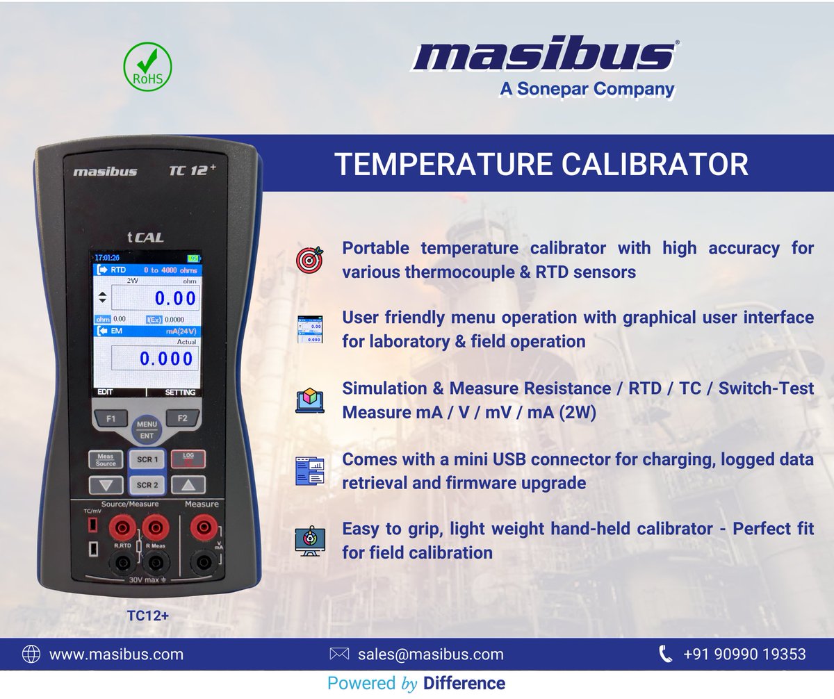 masibusofficial's tweet photo. Masibus' Temperature Calibrator TC12+ is a Portable, Compact, Easy to Grip, Light Weight Hand-Held Calibrator - Perfect fit for field calibration.

TC12+ Calibrator is designed to provide the best accuracy in all modes of operation.  

For info click here: https://t.co/QwBi5bR4Il https://t.co/6rCGbgHTxf