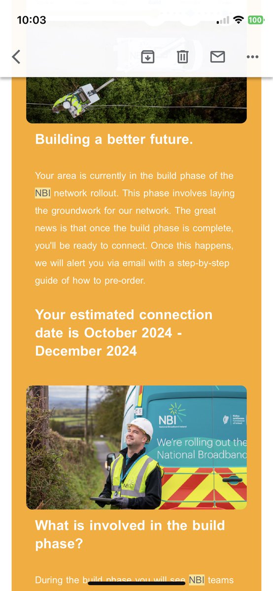 @NatBroadbandIrl Are you just going to add another year onto the completion date each time you update us?

Jan 22, April 24, now December 24

Will the next update give a new completion date sometime in 2025?

#buildingalimitlessireland
#nationalbroadbandireland