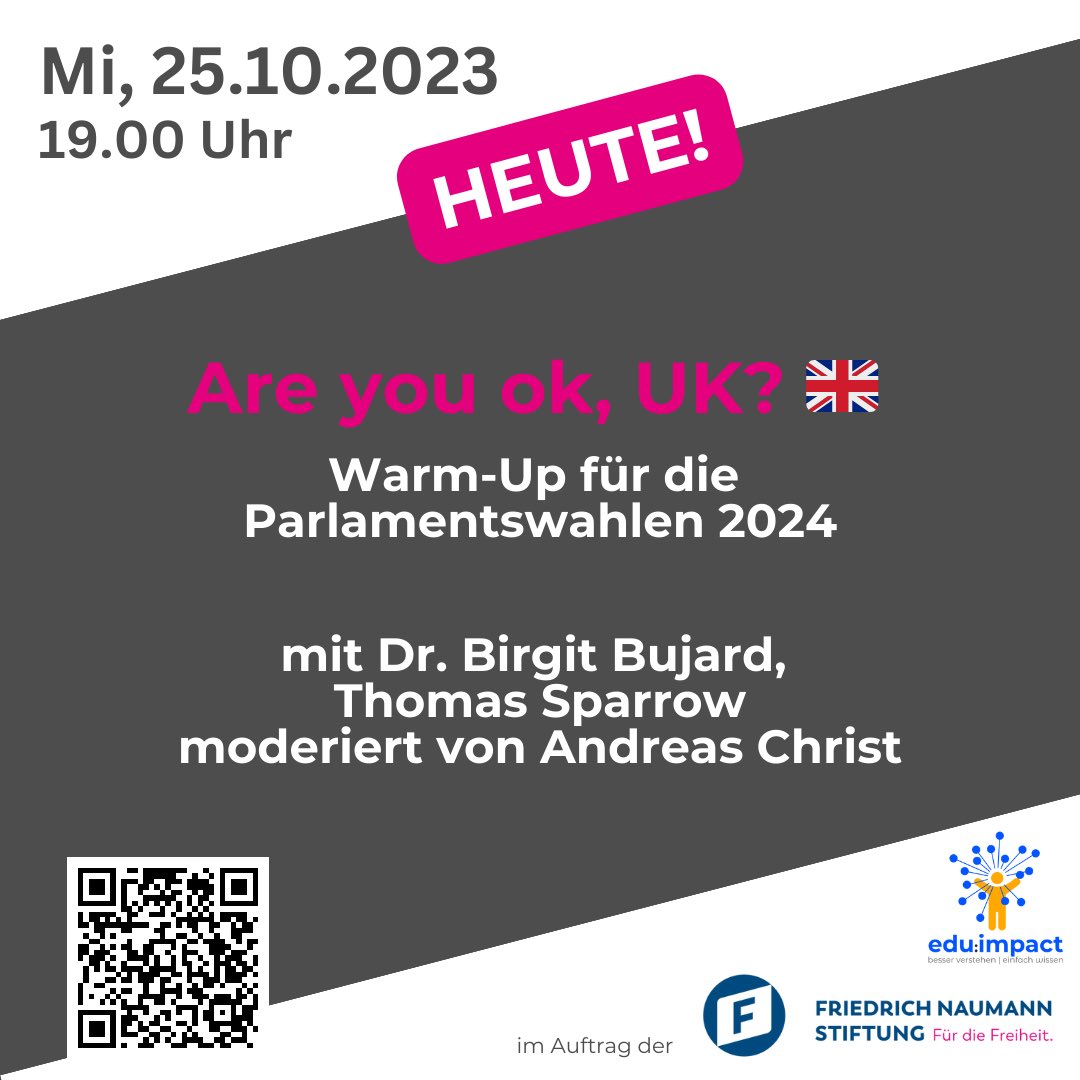 Heute Abend schaue ich mit <a href="/birgit_bujard/">Birgit Bujard</a> und <a href="/Thomas_Sparrow/">T. Sparrow</a> über den Ärmelkanal: Are you ok, UK? 🇬🇧 - WarmUp für die Parlamentswahl 2024. Herzliche Einladung zur Online-Veranstaltung - shop.freiheit.org/#!/Veranstaltu…