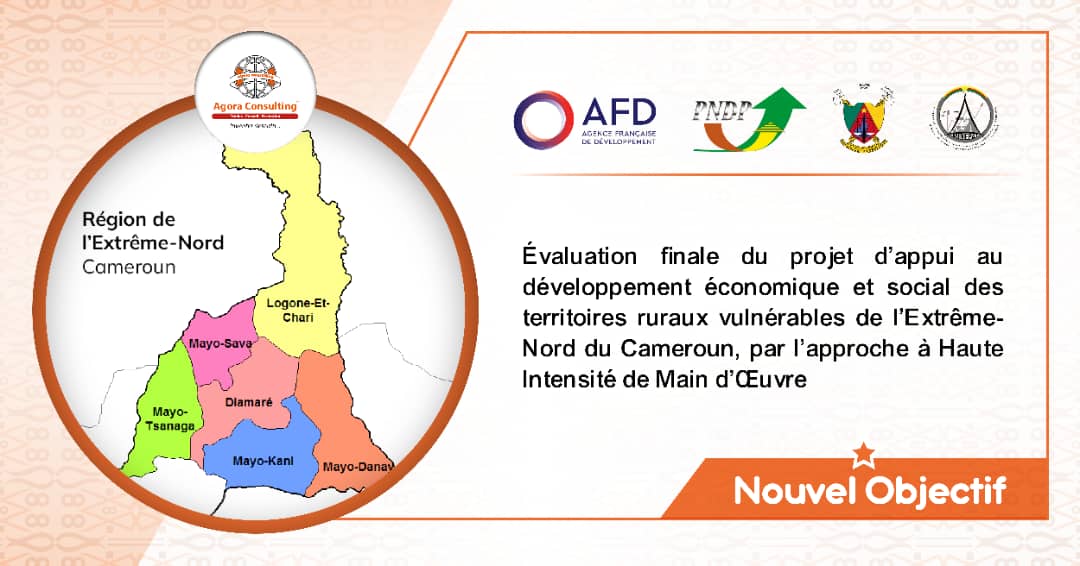 AgoraConsult1's tweet photo. #NewGoal
l' @AFD_France et le @PNDP_Cameroun nous confient l'évaluation finale du projet d'appui au développement économique et social des territoires ruraux vulnérables de l'Extreme-nord du Cameroun, par l'approche à Haute Intensité de Main d'Oeuvre.
#AgoraConsulting
#ODD https://t.co/SoZaOAWapd