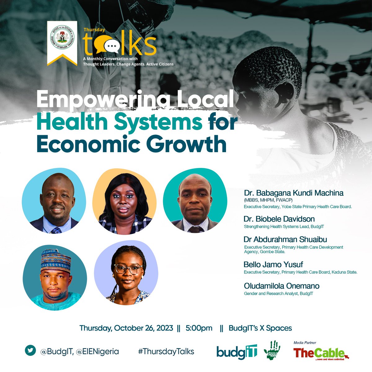 📢 It’s another edition of #ThursdayTalks!

Strengthening our local health systems stands out as a critical pathway for advancing Nigeria’s economic growth. 

Join the conversation tomorrow as we focus on—Empowering Local Health Systems for Economic Growth.

⏰ 5pm 
#GetInvolved