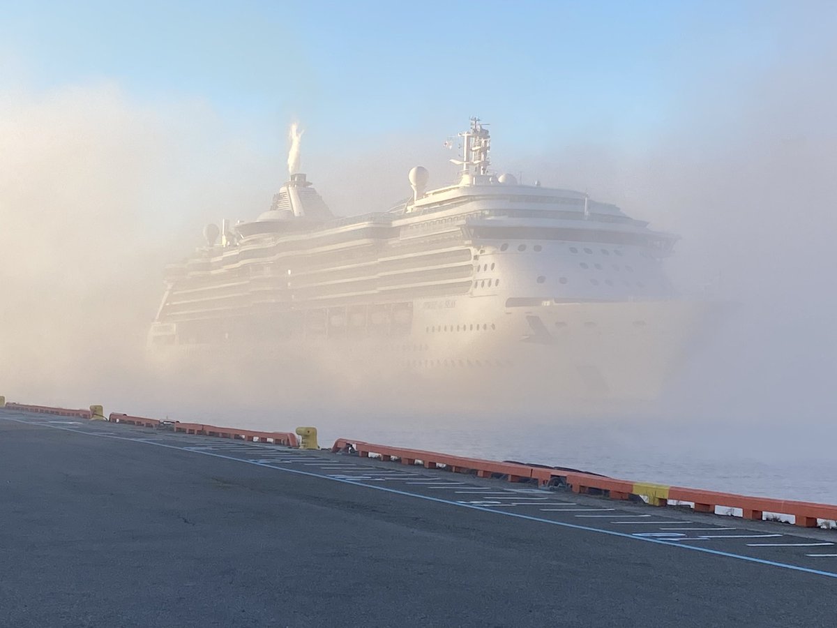 evanbakeryyc's tweet photo. The Jewel of the Seas emerges from the fog in #PortSaintJohn. https://t.co/oaLnaWlj5B