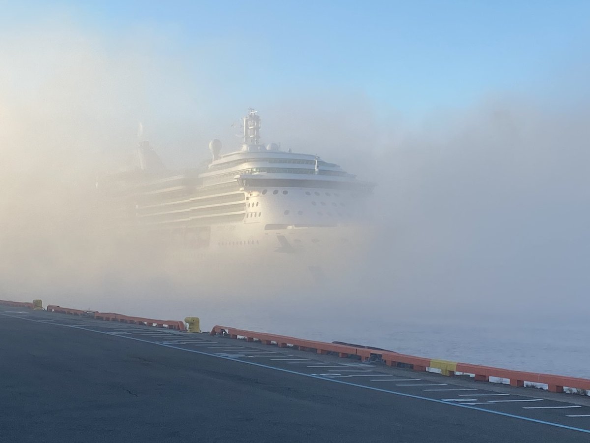 evanbakeryyc's tweet photo. The Jewel of the Seas emerges from the fog in #PortSaintJohn. https://t.co/oaLnaWlj5B