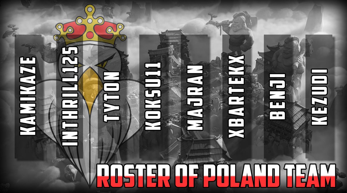 Roster for <a href="/CR_Supremacy/">Supremacy League</a>
🇵🇱 Poland Team:
👤 KamiKaze <a href="/KamiKazecr_/">KamiKaze</a> (C)
👤 InThrill125 @Inthrill125_CR (Co-C)
👤 PT koksu11 <a href="/PTkoksu11/">koksu11</a> 
👤 Tytoń㴀鿄 <a href="/tytoncr/">Tytoń難金</a>
👤 ﾒ乃ⓐятэКﾒ <a href="/XbartekxC/">xBarteKx cr</a>
👤 NWO I ⚡MajraN⚡<a href="/majra_nn/">MajraN</a>
👤 Benji <a href="/BenjiCr13/">Benji</a>
👤 Kezudi <a href="/Kezudi_cr/">Kezudi</a>
🎤 <a href="/james_cr99/">James</a> (Creator)