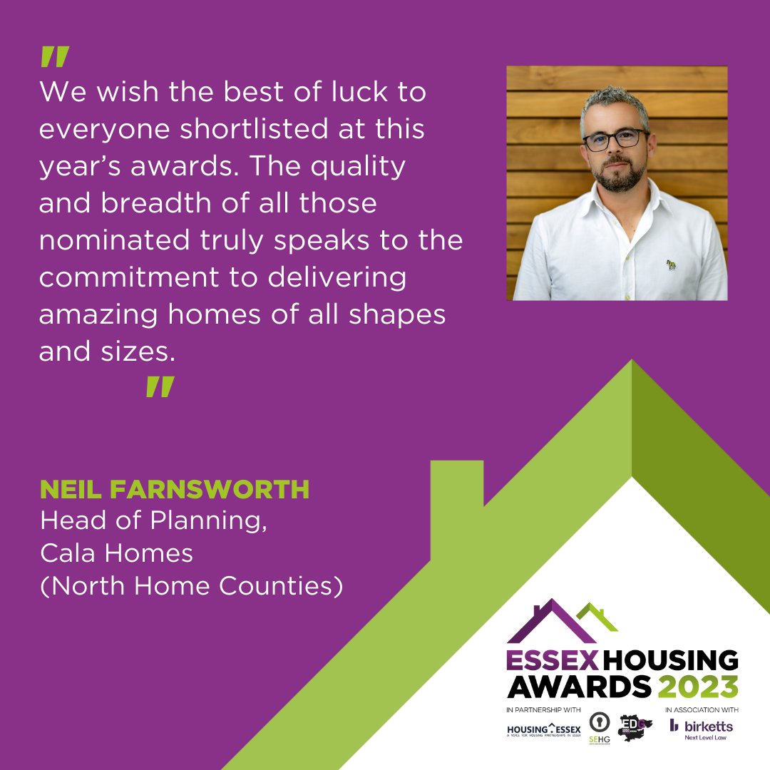 Join Neil Farnsworth, Head of Planning at <a href="/CALAHOMES/">calahomes</a> (North Home Counties), as he cheers on our 2023 finalists in the run-up to next week’s awards ceremony! 🌟

Watch this space for latest event news and winner updates! 🏆🎉 #essexhousingawards