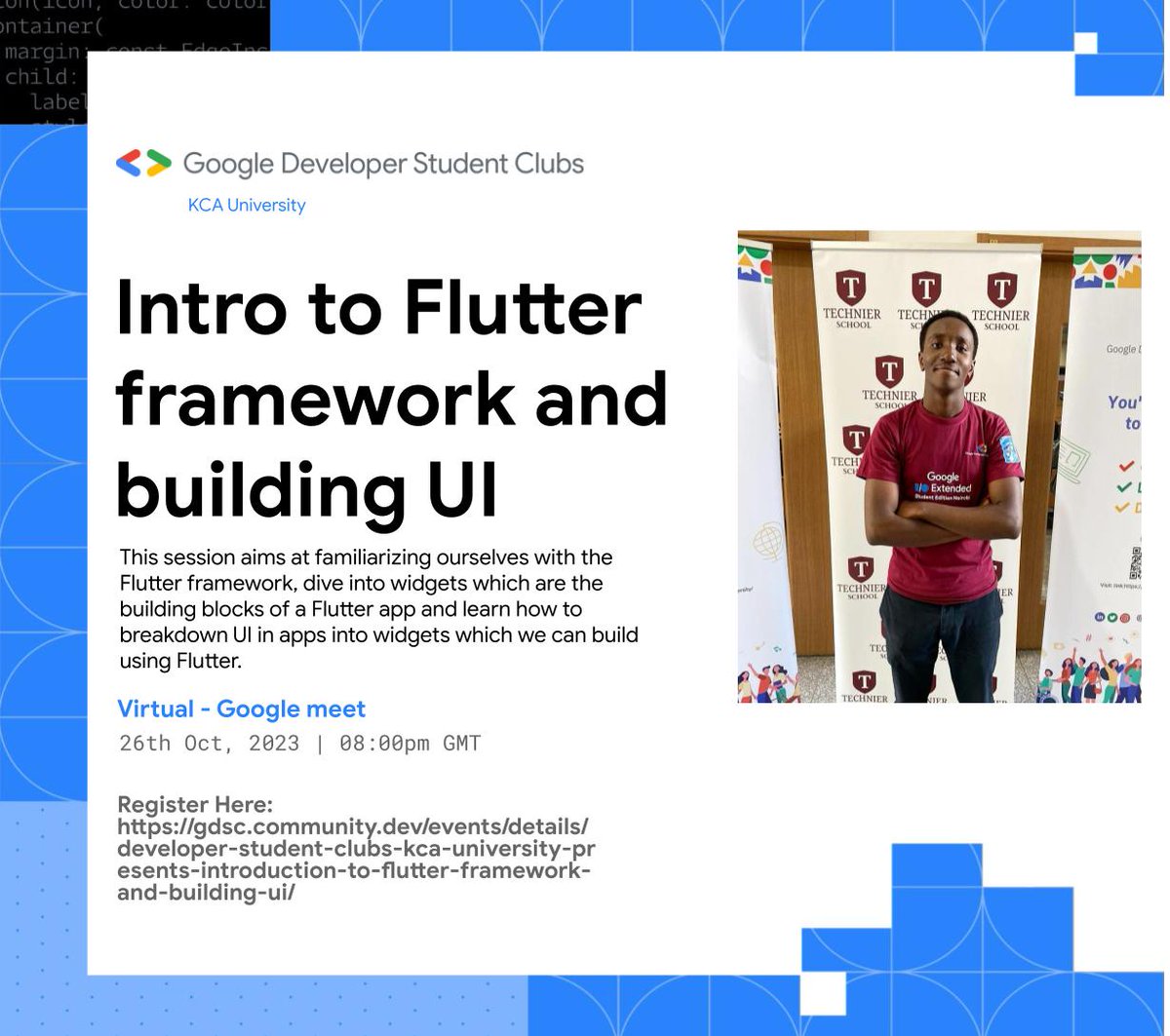 gdgoc_kca's tweet photo. Join our flutter study jam on Thursdays.Learn introduction to flutter framework and building UI .
The link to register for the class is now open! @kcauniversity @GDG_Nairobi
https://t.co/aECCTokMP8
#mpesa #safaricom #DeveloperStudentsClubs https://t.co/ro0RcG3P4d