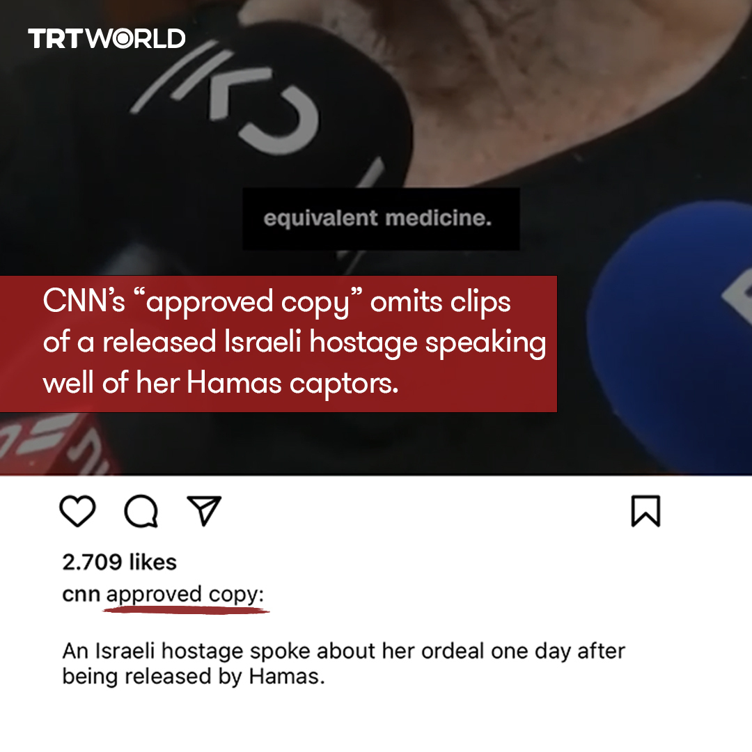 trtworld's tweet image. CNN is facing backlash after it shared a heavily edited version of an interview with an Israeli hostage recently released by Hamas.
The media outlet later deleted the video and reshared it after removing the line “approved copy” it appeared to have accidentally included in the…